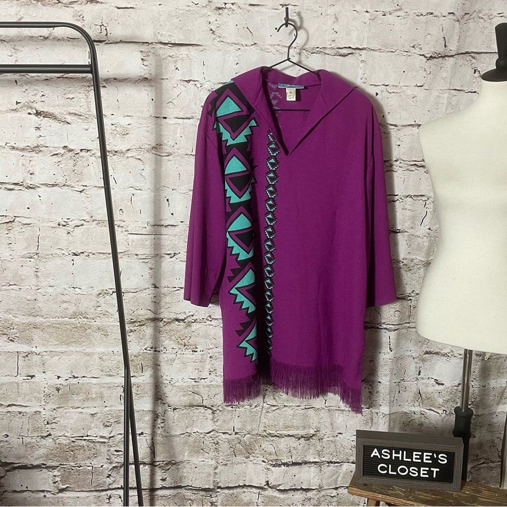 Vintage Purple Long Sleeve Geometric Tunic Dress